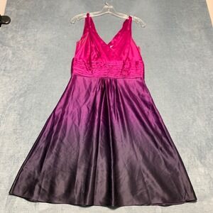 Ann Taylor Fit & Flare Dress Womens 4 Purple Ombre Ruched V Neck Empire Waist